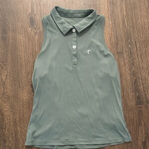 Zyia Sleeveless Polo Tank Top - Sage Green